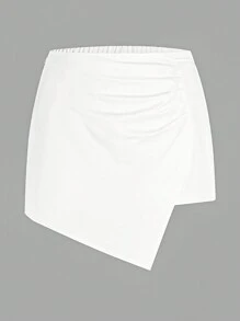 Celure Plus Ruched Asymmetrical Hem Skort - White - View 1