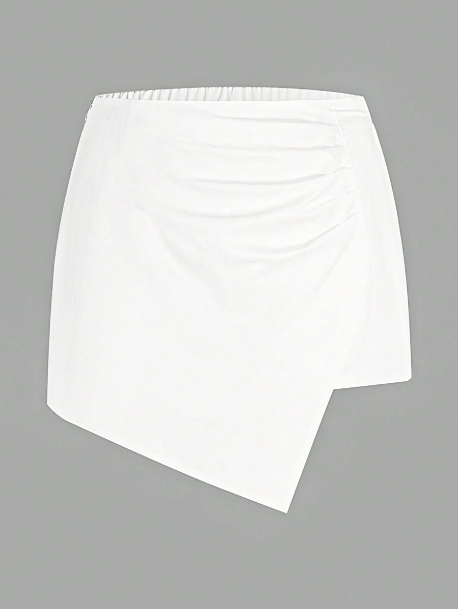 Celure Plus Ruched Asymmetrical Hem Skort - White - View 1