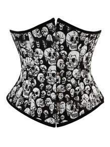 ROMWE Goth 1pc Women Skull Print Corset Belt - Black - View 1