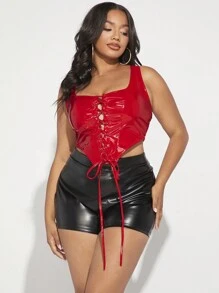 SHEIN SXY 大碼前繫帶背心上衣 - 紅色 - 查看 1