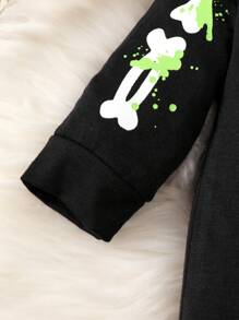 男婴万圣节骷髅印花连体衣和帽子，适合万圣节派对 - 黑色 - 查看 3