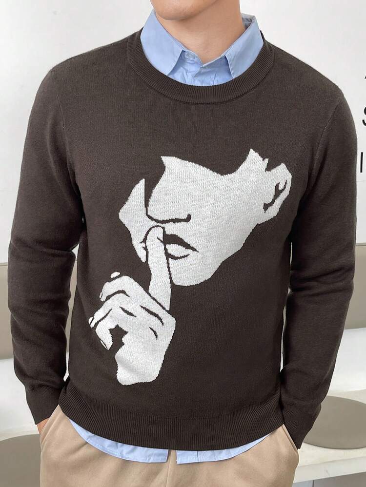 Men Figure Pattern Sweater Without Shirt