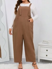 SHEIN Unity Plus 1pc Dual Pocket Overall Jumpsuit - Brown - View 1