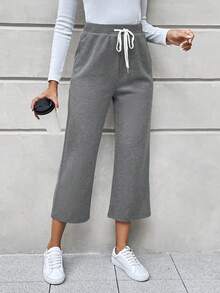 EMERY ROSE 腰部抽繩七分褲 - 灰色 - 查看 4