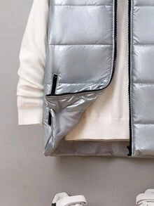 SHEIN Tween Boy 1pc Áo khoác có mũ trùm đầu có khóa kéo - Bạc - Xem 4