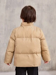 SHEIN Áo khoác đệm vai thả túi chéo cho bé trai - Màu Khaki - Xem 3