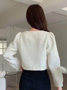 DAZY Casual Business Square Collar Solid Color Blouse For Women Long Sleeve Top