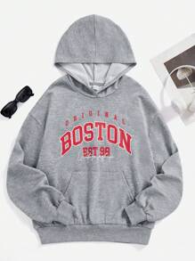 SHEIN Garota Adolescente Gráfica Letra Bolso Canguru Capuz
