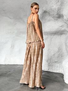 SHEIN Essnce 素色褶皺吊帶上衣和闊腿褲 - 綠色 - 查看 2