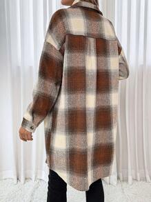 SHEIN Maternity Plaid Print Drop Shoulder Coat - Brown - View 4