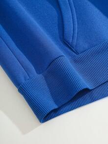 SHEIN LUNE Đồ họa Chữ cái Túi kangaroo Dây rút Lót nhiệt Hoodie - Màu xanh lam - Xem 7