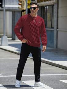 GENTILAND 男士大码字母補丁細節運動衫 - 酒紅色 - 查看 5