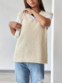 SHEIN Unity Solid Slit Hem Sweater Vest Without Tee - Apricot - View 6