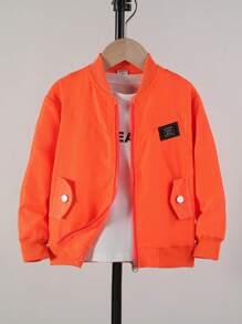 Young Boy Slogan & Expression Print Bomber Jacket - Orange - View 2