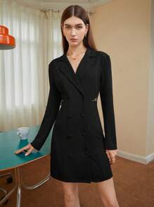 BizChic Double Breasted Lapel Collar Dress - Black - View 5