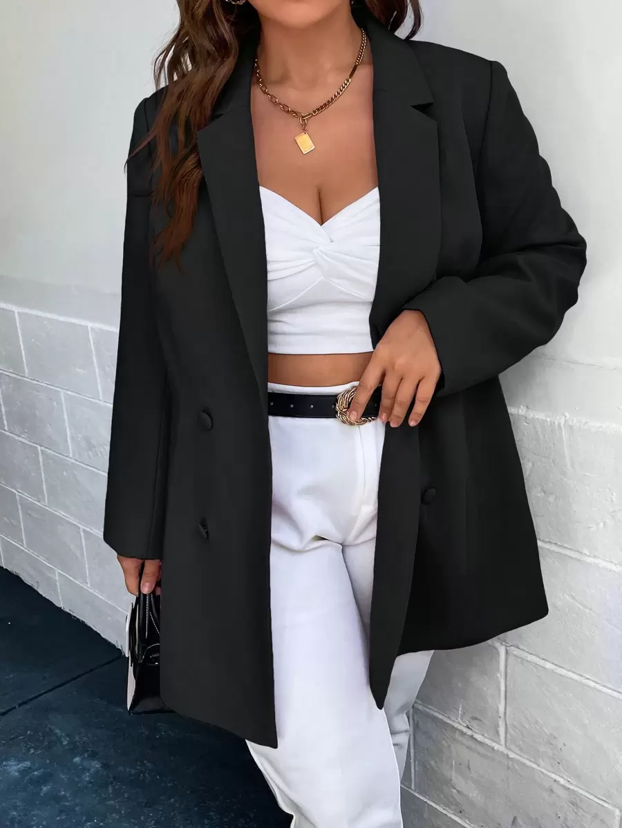 SHEIN Essnce Plus Lapel Neck Double Breasted Blazer