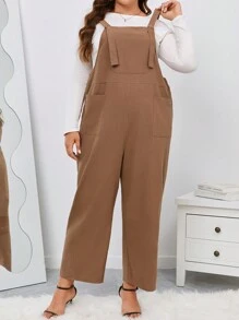 SHEIN Unity Plus 1pc Dual Pocket Overall Jumpsuit - Brown - View 3