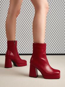 European And American Style Red Boots For Women, New Arrivals, Small Heel, Thick Sole, Stylish And Women's Fashion Outdoor Autumn And Winter Boots - Red - View 5