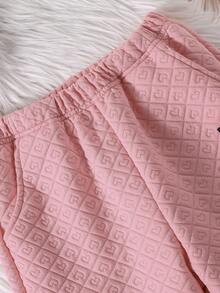 SHEIN Cô gái Tween Chi tiết Patched thư Áo Hoodie & Quần - Hồng - Xem 3