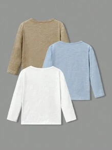 SHEIN 年輕男孩休閒針織半扣實色T卹，3入組季度扣領上衣 - 藍白色 - 查看 2