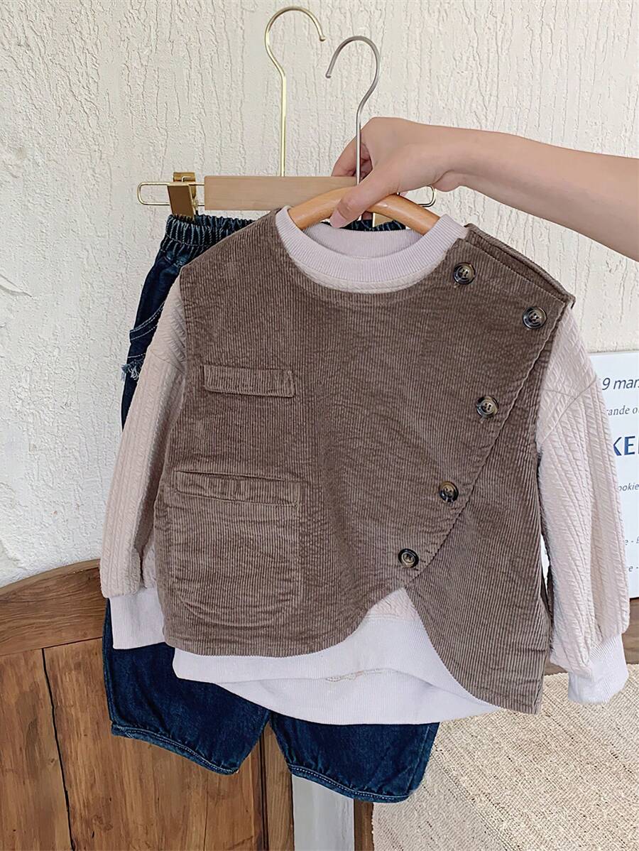 Garota Jovem Botão Frontal Bombazina Colete