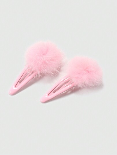 Kawaii 2pcs Women Pom Pom Decor Snap Clip Cute Hair Clips Claw Clips Hair Barrettes