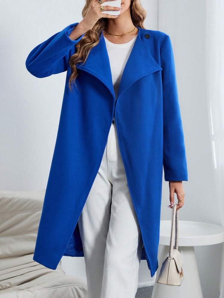 Waterfall Collar Open Front Overcoat