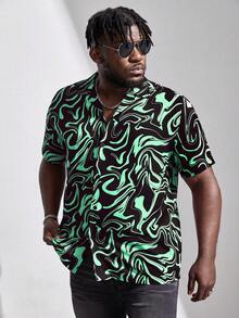 Manfinity VCAY 男士大码滿版印花襯衫 - 綠色 - 查看 4