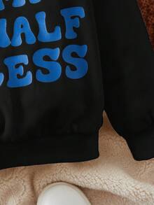 SHEIN Đứa bé gái Đồ họa Khẩu hiệu Áo nỉ - màu đen - Xem 3