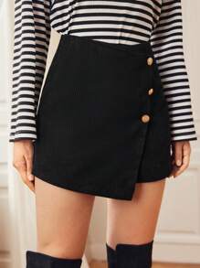 SHEIN Frenchy Váy nhung nhung phía trước có nút - màu đen - Xem 6