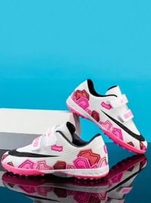 Chaussures de football pour femmes, splicing blanc et rose avec boucle et rivets, chaussures de football d'entraînement antidérapantes