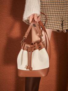 SHEIN MOD 女士單肩包編織棕色抽繩可調節肩帶 - 棕色 - 查看 4