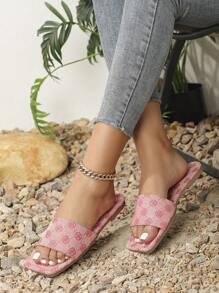 Women's Retro Vintage Floral Flat Square Toe Casual Comfortable Slip-On Sandals Outdoor Beach Slippers Simple Minimalist Design
