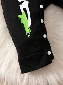 男婴万圣节骷髅印花连体衣和帽子，适合万圣节派对 - 黑色 - 查看 4