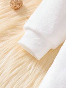 SHEIN Young Girl Casual Embroidered Letter Pattern Flannel Belted Long Sleeve Thickened Sweatshirt Dress, Suitable For Vacation & Back To School, Autumn - White - View 6