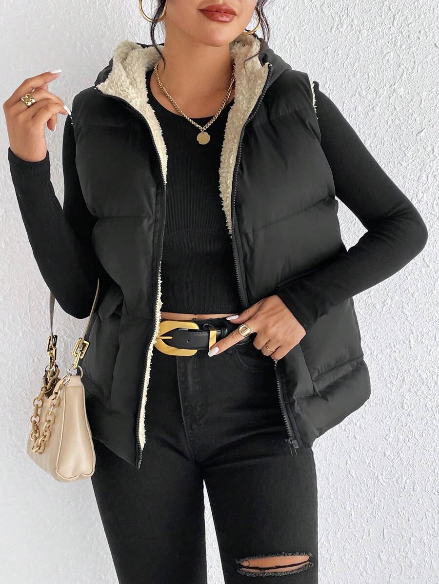 SHEIN Frenchy 拉鏈開襟羽絨背心大衣 - 彩色 - 查看 1