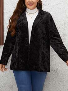 SHEIN LUNE 大碼西裝領絲絨西裝外套 - 黑色 - 查看 4