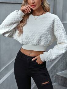 SHEIN EZwear Solid Drop Shoulder Crop Sweatshirt - Apricot - View 1