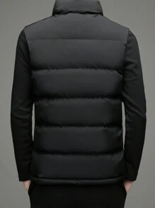 Men Long Sleeve Zip Up Puffer Vest Coat, Fall/Winter - Black - View 2