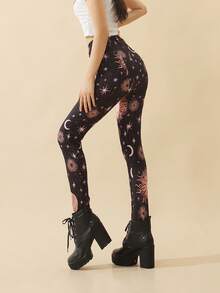 Inked in Red 太陽和月亮圖案時尚緊身褲