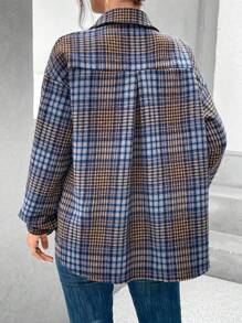 SHEIN Essnce 格子印花落肩翻蓋口袋大衣 - 彩色 - 查看 2