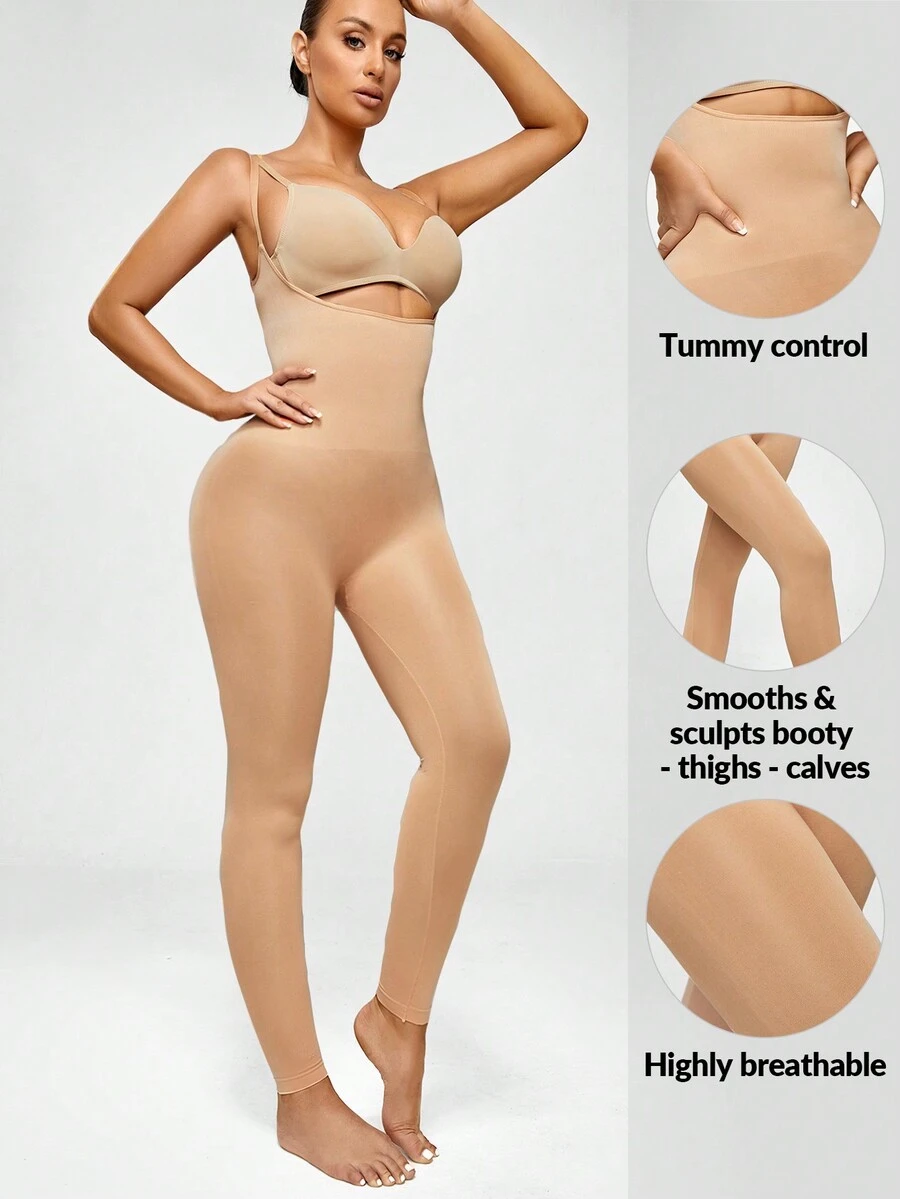 SHAPORA de talle alto control de barriga levantamiento de glúteos muslo más delgado Faja Mono - Albaricoque - Ver 1