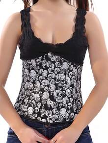 ROMWE Goth 1pc Women Skull Print Corset Belt - Black - View 2
