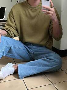 DAZY Maglione uomo tinta unita con spalle a goccia, autunno/inverno - Verde - Visualizzare 2