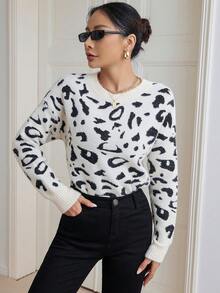 SHEIN Essnce Áo len trễ vai họa tiết da báo - Nhiều màu - Xem 6