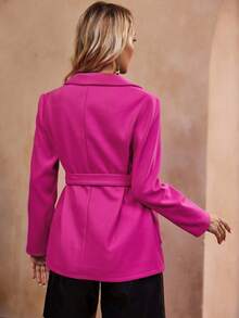 SHEIN Clasi 西裝領翻蓋口袋腰帶花呢外套 - 玫紅色 - 查看 2