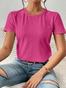 SHEIN Frenchy Camiseta unicolor con bordado con ojal - Rosa - Ver 4