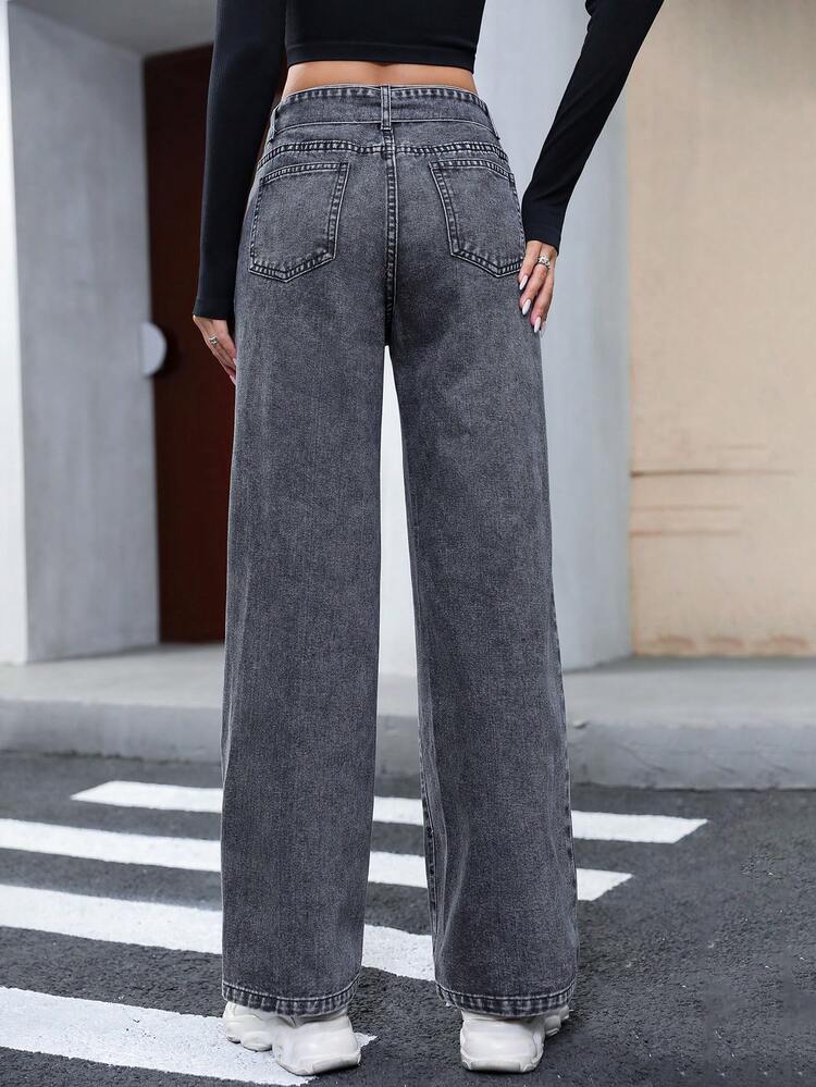 High Waist Belted Straight Leg Jeans