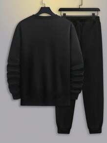 Manfinity Homme Men Plus Letter Graphic Sweatshirt & Sweatpants - Black - View 2