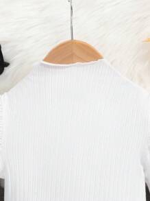 SHEIN Young Girl Mock Neck Gigot Sleeve Button Detail Tee